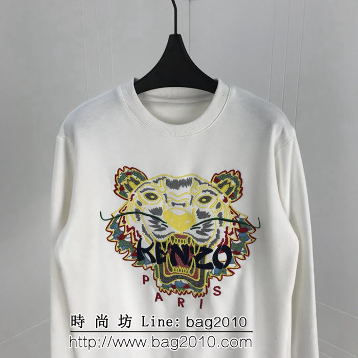 KENZO高田賢三 18ss新配色 經典款 虎頭刺繡 白色薄絨 男款純棉衛衣 ydi1934